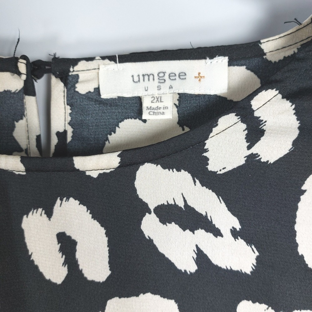 Umgee USA Leopard Print Dress Size 2XL Black Tan Smocked Cuff Long Sleeve - Picture 5 of 8